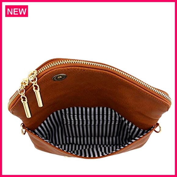 Faux Leather Clutch Crossbody Bag with Detachable Chain Strap, 9x6 Inches